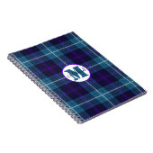 Celadon Blue Kariert Tartan Monogram Script Name Notizblock (Rechte Seite)