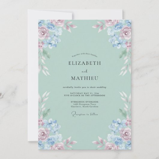 Celadon-Blüten-Hochzeit Einladung (Vorderseite)