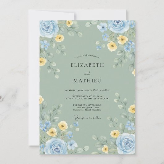 Celadon Butter Bloom Hochzeit Einladung (Vorderseite)