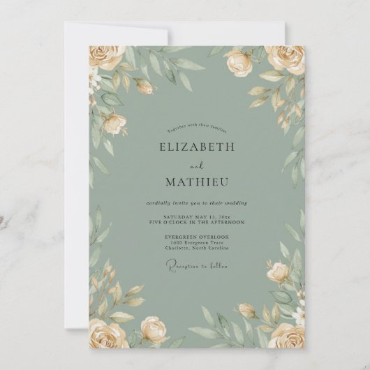 Celadon-Creme-Blatt-Hochzeit Einladung (Vorderseite)