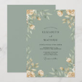 Celadon-Creme-Blatt-Hochzeit Einladung (Vorne/Hinten)