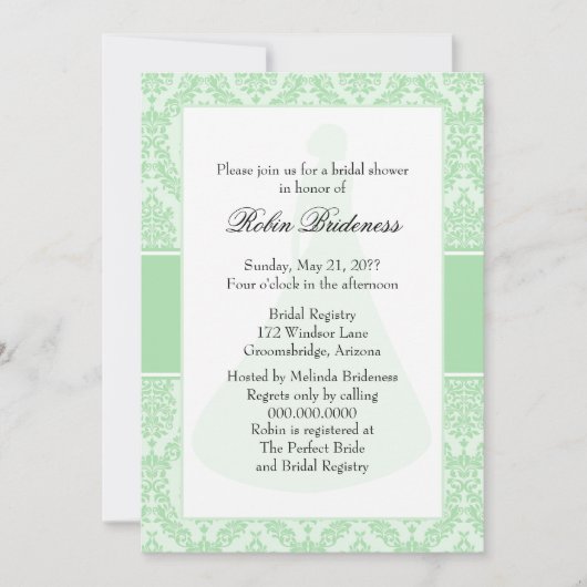 Celadon Damask Brautparty Einladung (Vorderseite)