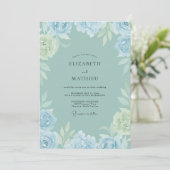 Celadon-Eis-Pfingstrosen-Hochzeit Einladung (Stehend Vorderseite)