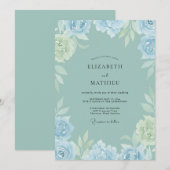 Celadon-Eis-Pfingstrosen-Hochzeit Einladung (Vorne/Hinten)