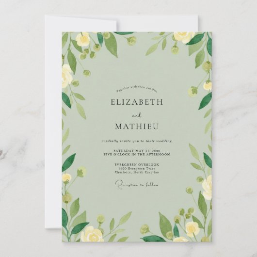 Celadon-Elfenbein-Grün-Hochzeit Einladung (Vorderseite)