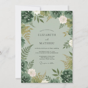 Celadon-Farn-Blüten-Hochzeit Einladung
