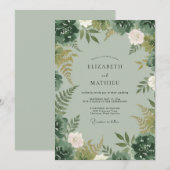 Celadon-Farn-Blüten-Hochzeit Einladung (Vorne/Hinten)