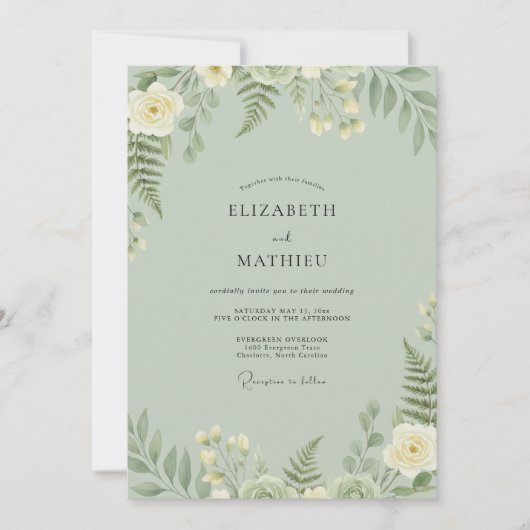 Celadon-Farn-Hochzeit Einladung (Vorderseite)