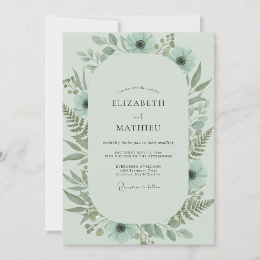 Celadon-Farn-Laub-Hochzeit Einladung (Vorderseite)