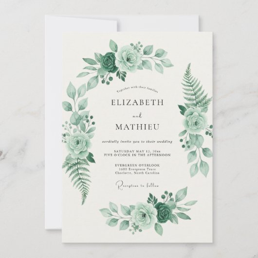 Celadon-Farnblatt-Hochzeit Einladung (Vorderseite)