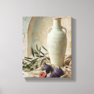 Celadon-Gefäß und gefallene Feigen Mediterrane Sti Leinwanddruck