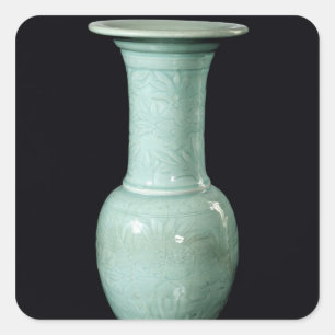 Celadon glasierte Vase, Yuan-Dynastie Quadratischer Aufkleber