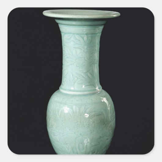 Celadon glasierte Vase, Yuan-Dynastie Quadratischer Aufkleber (Vorderseite)