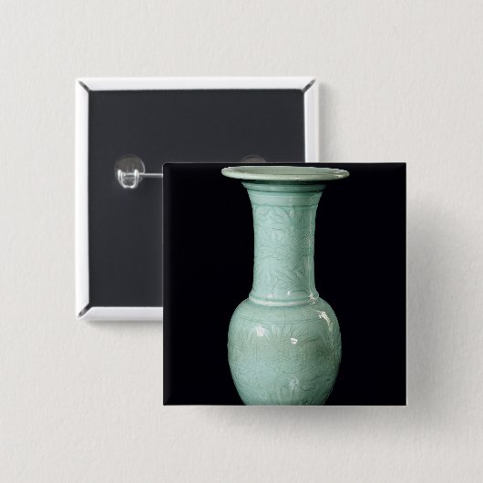 Celadon glasig-glänzender Vase, Yuan-Dynastie Button (Vorne & Hinten)