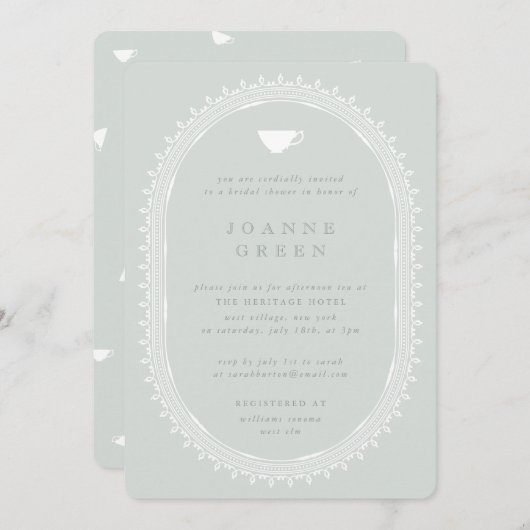 Celadon Green Afternoon Tea Bridal/Polterabend Einladung (Vorne/Hinten)