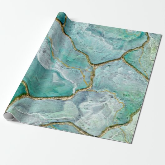 Celadon Green, Jade, Mint Kintsugi Geode Geschenkpapier (Ungerollt)