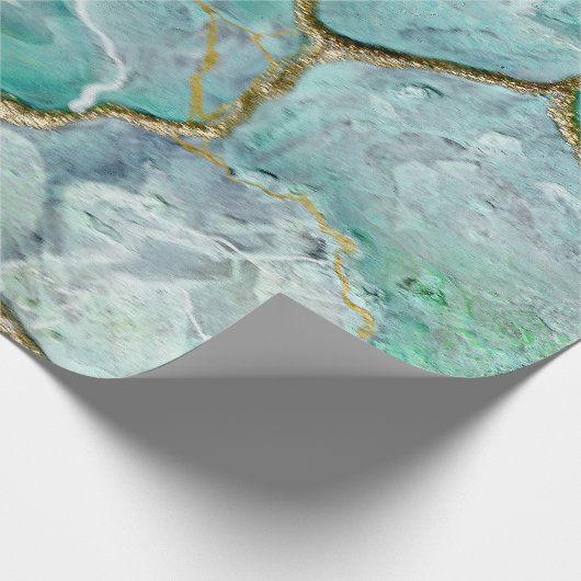 Celadon Green, Jade, Mint Kintsugi Geode Geschenkpapier (Ecke)