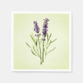 Celadon Green Painted Lavender Sprig Botanical Serviette