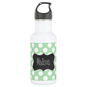 Celadon Green Polka Dots; Chalkboard-Look Edelstahlflasche