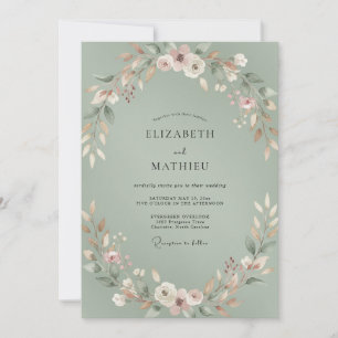 Celadon-Hochzeit mit Blattmuster Einladung