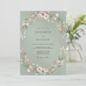 Celadon-Hochzeit mit Blattmuster Einladung (Stehend Vorderseite)