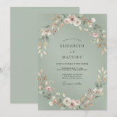 Celadon-Hochzeit mit Blattmuster Einladung (Vorne/Hinten)