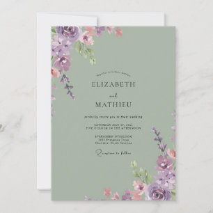 Celadon-Lavendel-Laub-Eukalyptus-Hochzeit Einladung