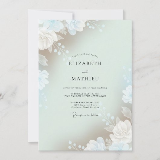 Celadon Luftige Blatt Hochzeit Einladung (Vorderseite)
