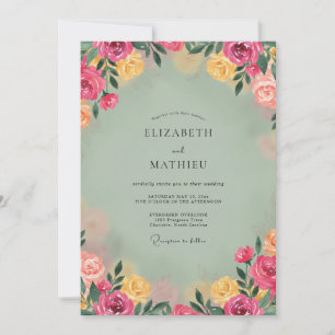 Celadon-Magenta-Pfingstrosen-Hochzeit Einladung