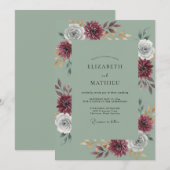 Celadon-Maroon-Dahlia-Hochzeit Einladung (Vorne/Hinten)