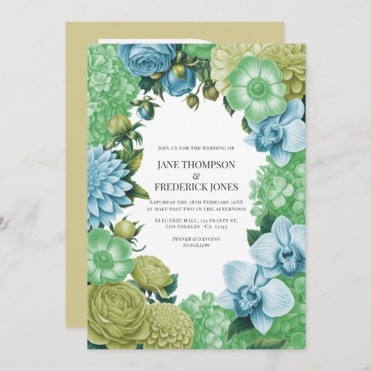Celadon Mist, Soft Fern & Porcelain Blue Wedding Einladung (Vorne/Hinten)