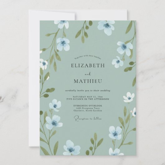 Celadon Petal Hochzeit Einladung (Vorderseite)