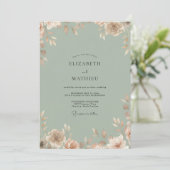 Celadon-Pfirsich-Hochzeit mit Blättern Einladung (Stehend Vorderseite)