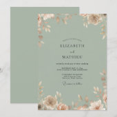 Celadon-Pfirsich-Hochzeit mit Blättern Einladung (Vorne/Hinten)