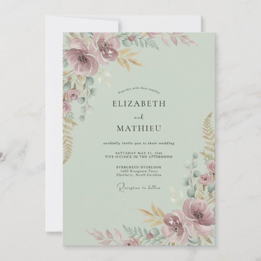 Celadon-Pfirsichrot Hochzeit Einladung (Vorderseite)
