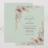 Celadon-Pfirsichrot Hochzeit Einladung (Vorne/Hinten)