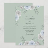 Celadon Silber Ranunculus Eukalyptus Hochzeit Einladung (Vorne/Hinten)