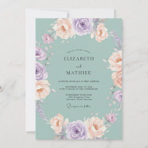 Celadon Staubige Mauve-Pfingstrose Hochzeit Einladung