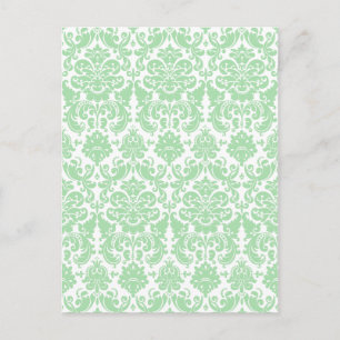 Celadon und White Elegante Damask Muster Postkarte