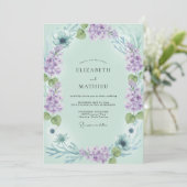 Celadon-Veilchen-Kranz-Hochzeit Einladung (Stehend Vorderseite)