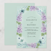 Celadon-Veilchen-Kranz-Hochzeit Einladung (Vorne/Hinten)
