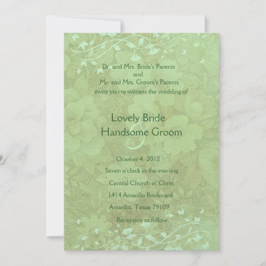 Celadon Vintag Floral Wedding Einladung (Vorderseite)