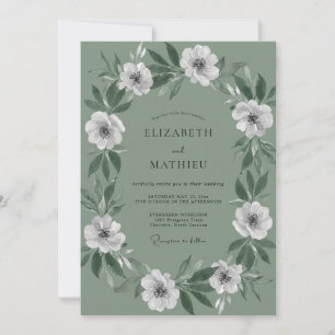 Celadon Weiße Kranz Hochzeit Einladung