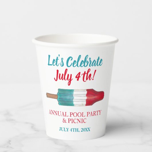 Celebrate 4. Juli Red White Rocket Pop Pappbecher (Vorderseite)