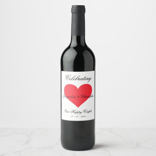 Celebrate A Couple Simple Personalisiert Red Heart Weinetikett (Vorderseite)