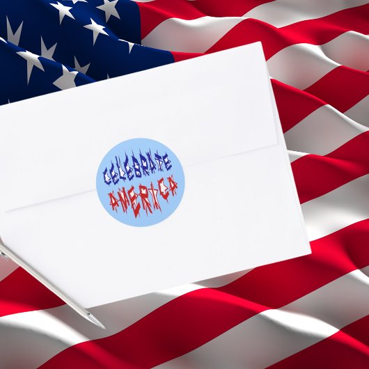 Celebrate America Flag Special Typografy Blue Red Runder Aufkleber