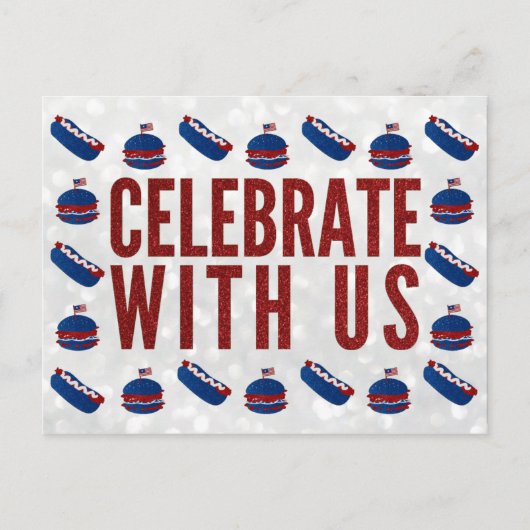 Celebrate Amerikanische Unabhängigkeitstag Glitzer Postkarte (Vorderseite)