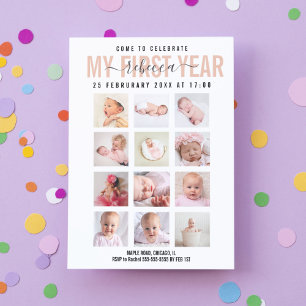 Celebrate Baby Girl First Year 12 Foto Collage Einladung