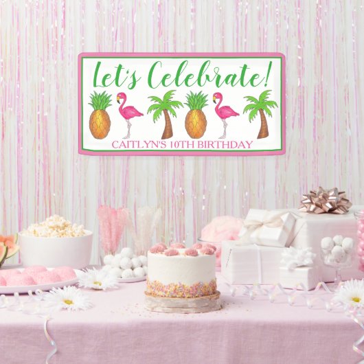 Celebrate Birthday Flamingo Palm Tree Ananas Banner (Party)