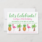 Celebrate Birthday Flamingo Palm Tree Ananas Einladung (Vorderseite)